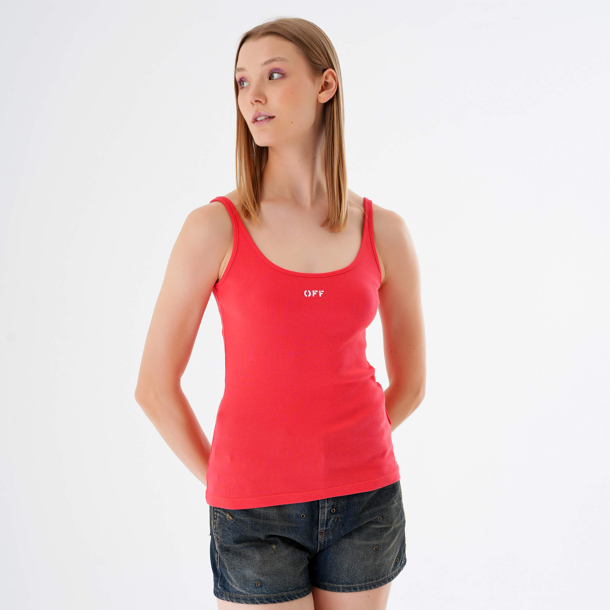 Off White - Red Logo Printed Cotton Tank IT42